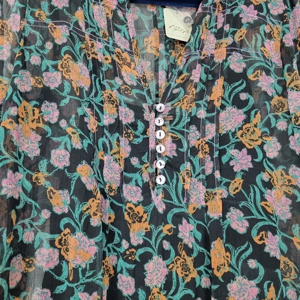 NWT Free People See It Through Floral Pleated Boho Maxi Dress Size Small - Picture 7 of 15